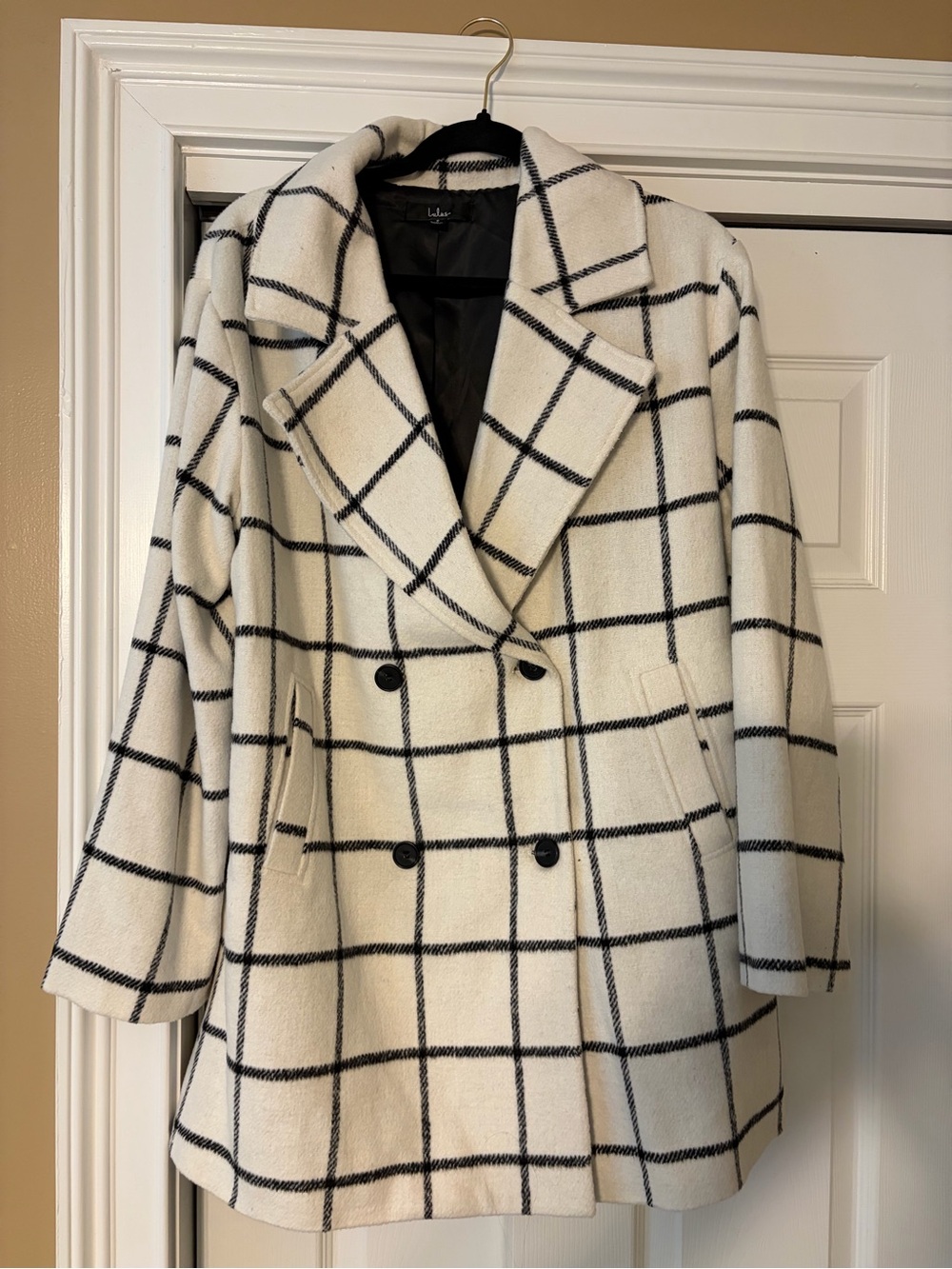 Lulu's Windowpane Double-Breasted Pea Coat